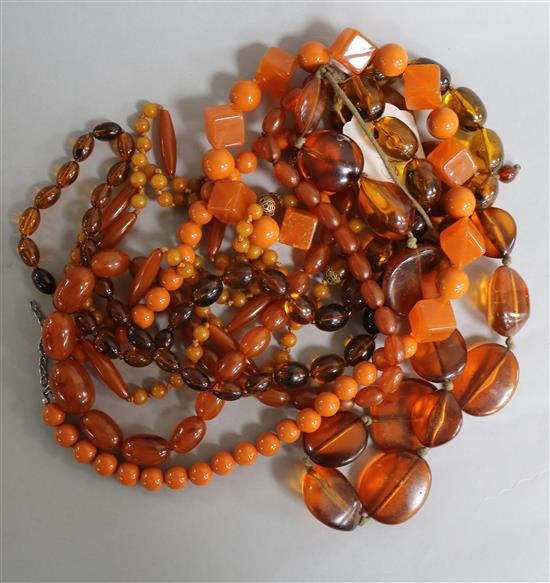 Five costume bead necklaces.